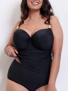 flirtelle Maya Bay Padded Balcony Tankini Top Black Size 38H